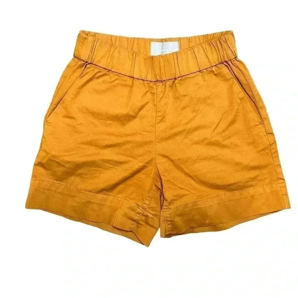Everlane Women's Linen Boxer Shorts Size 00 Elastic Waist Tawny Brown